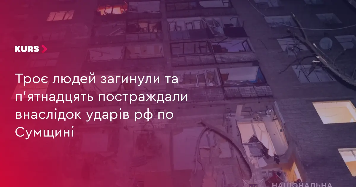 Удари по Сумщині: троє загиблих, п'ятнадцять поранених за добу
