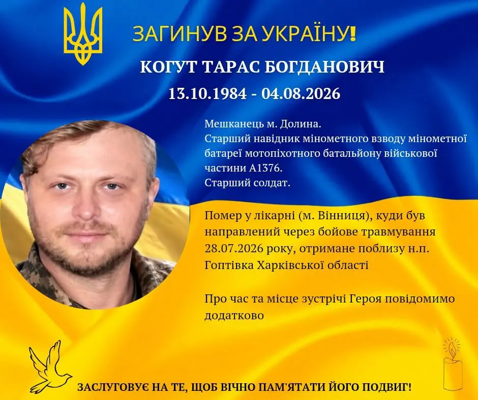 У Долині помер поранений на війні захисник Тарас Когут