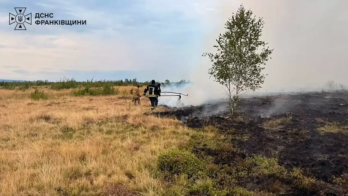 На Калущині рятувальники понад шість годин гасили пожежу в екосистемі